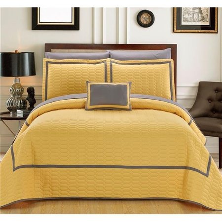 CHIC HOME Chic Home QS4848-US 8 Piece Noelle Hotel Collection 2 Tone Banded Quilted in a Bag Queen Quilt Set; Yellow QS4848-US